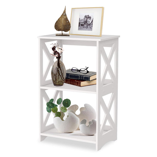 OKSTENCK Small Bookshelf Bookcase 2 Layers, White Side Table, Bedside Table, End Table, Suitable for Living Room, Bedroom, Office.