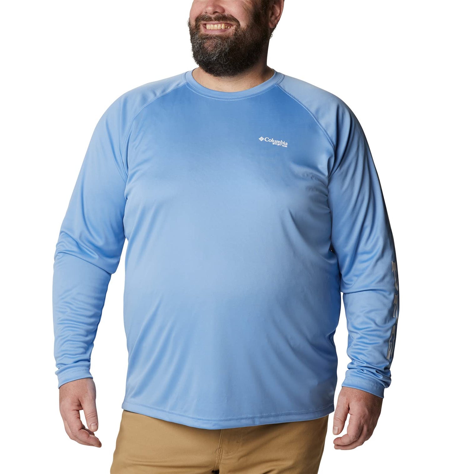 Columbia Men’s Pfg Terminal Tackle Long Sleeve Tee, White Cap/White Logo, Large