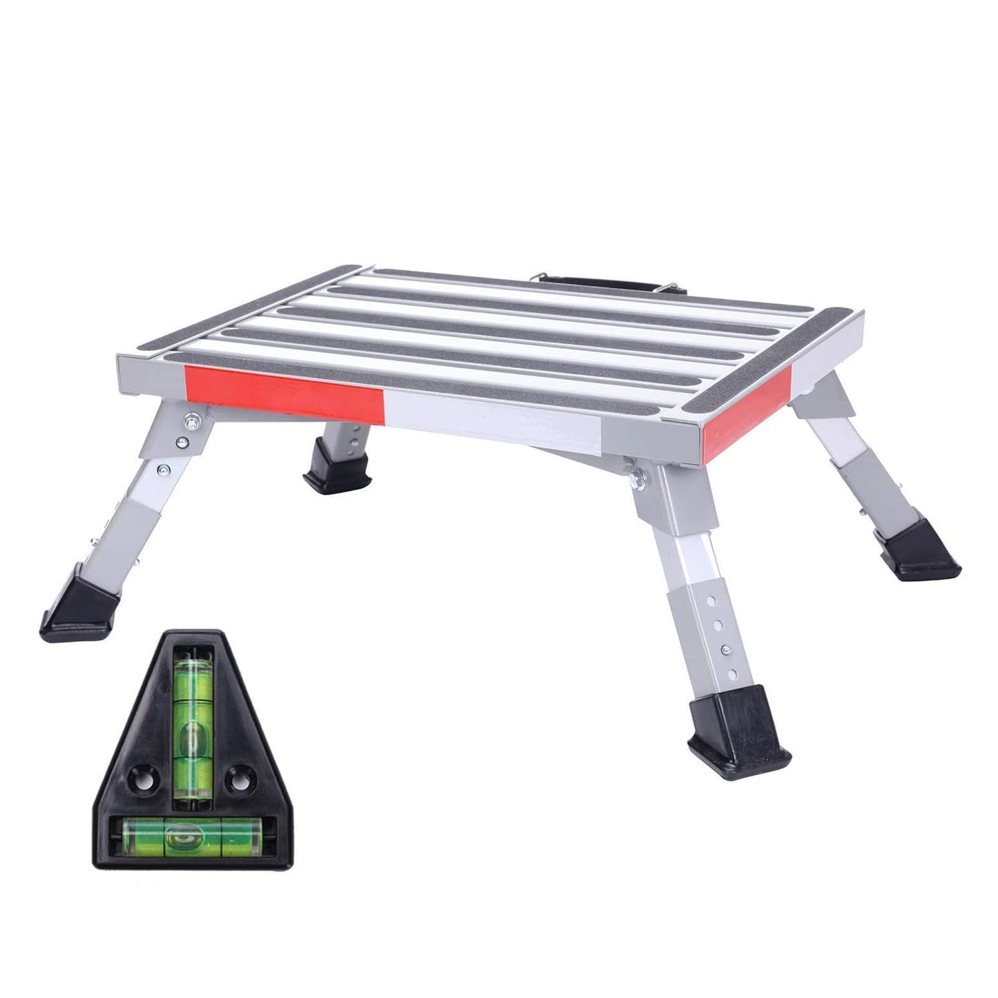 Homeon Wheels Stable RV Steps Adjustable Height Aluminum Folding Platform Step with Non-Slip Rubber Feet, Reflective Stripe, Handle, RV T Level, More Stable Up to 1000 lbs 16.5" x 12.2" RV Step Stool