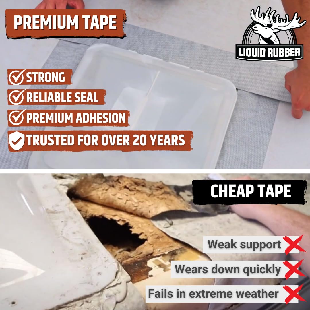 Liquid Rubber Peel and Stick Seam Tape - Fix Leaks, Repair and Restore Roof Joints and Tears, Bonds to EPDM, Metal, Tiles, Shingles, Wood, and Fiberglass Easy to Use, 2 Inch x 50 Foot Roll