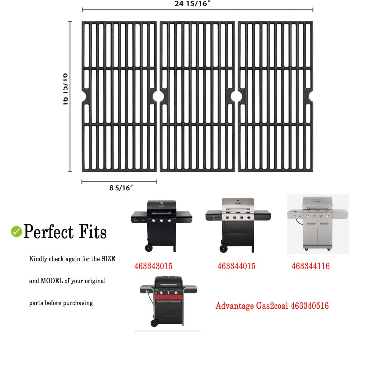 Gcostar Grill Grates Replacement for Charbroil Advantage 463344116 Gas2coal 463340516 Cooking Grids for G460-0500-w1 463343015 463340516 463370516 G530-b700-w1 463672416 463344116
