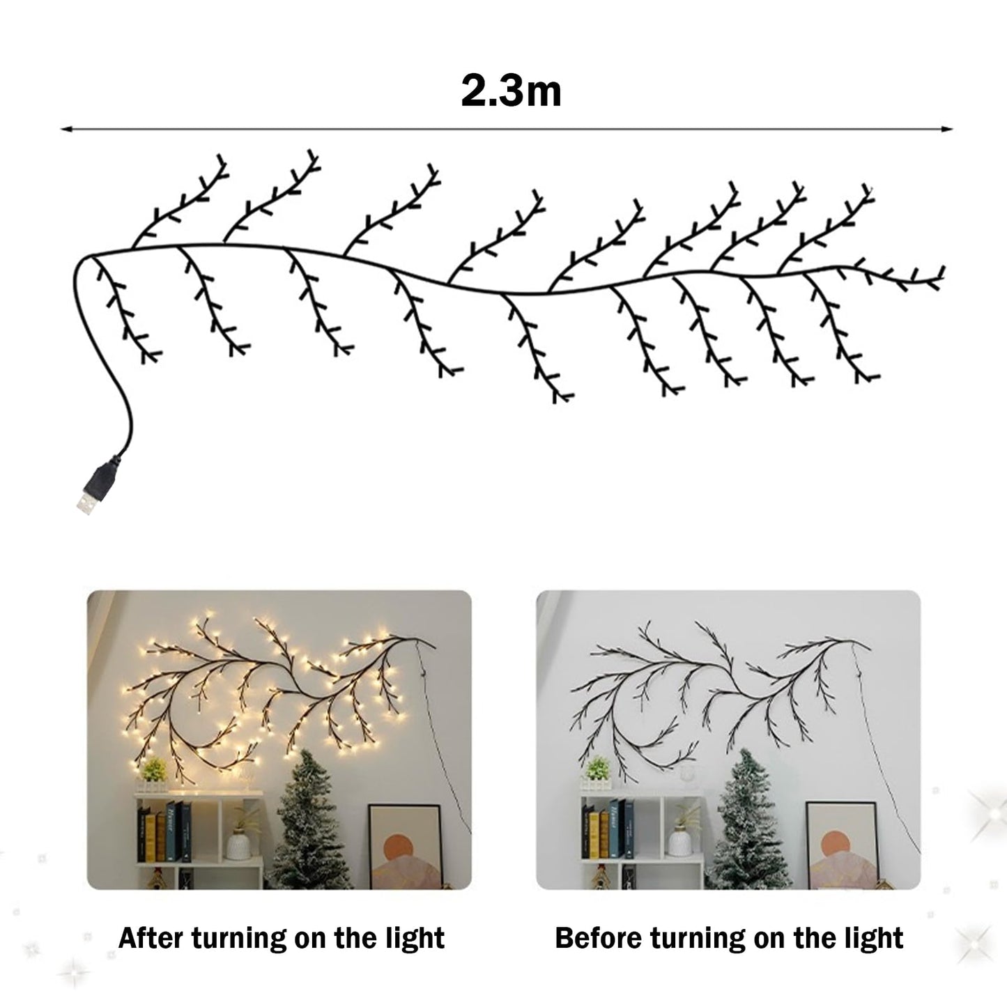 Enchanted Willow Vine Twig Lights,7.55ft Twinkling LED Tree Branch Fairy String Lights with 144 LED Lights and Remote,8 Lighting Modes,Christmas Indoor Decorations for Home Wall Door Window