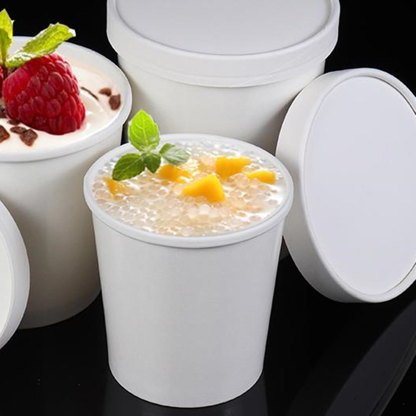 LyyGuanYoo 60 Pack Paper Ice Cream Containers with Lids, 16 Oz Take Out Hot Cold Dessert Bowl, Disposable To Go Soup Cups Food Containers for Christmas Thanksgiving Microwavable Safe, White