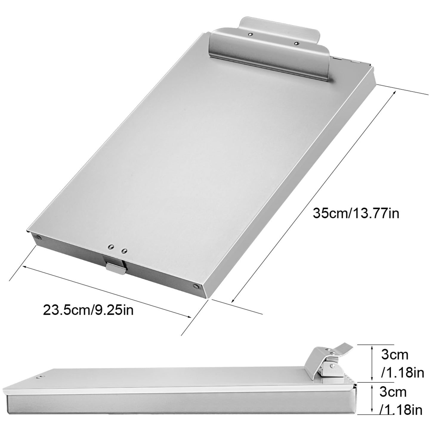 ZCZN Aluminum Clipboard with Storage, 2 Pack Recycled Metal Clipboard Box, Form Holder, Suitable for School, Office, Jobsite or Medical Staff, 9.25 x 13.78 Inches, Silver