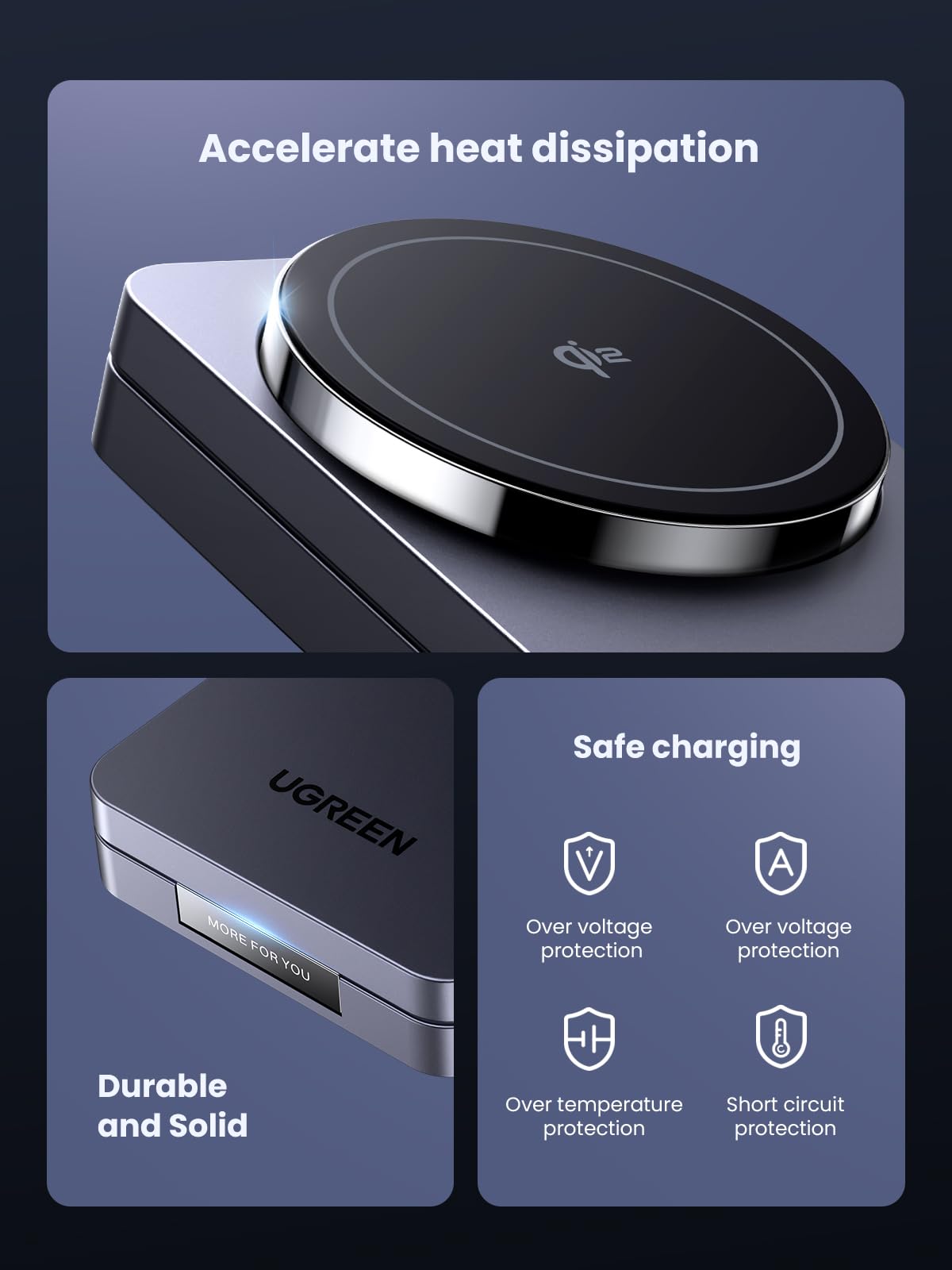 UGREEN Qi2 15W 2 in 1 Wireless Charging Station Magsafe Qi2 Certified Foldable Fast Charger Stand Compatible with iPhone 17 16 15 14 13 12 Series, AirPods Pro/2/3/4, Portable Travel Dock (No Adapter)
