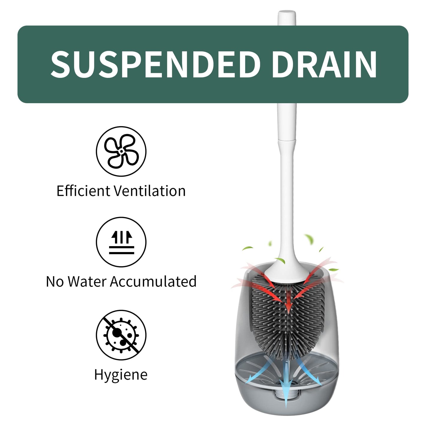 Hibbent 3 Pack Toilet Brush with Ventilated Drying Holder, Silicone Toilet Bowl Brush Bathroom Cleaning Bowl Brush Kit Sturdy Cleaning Toilet Brush, Floor Standing & Wall Mounted Without Drilling