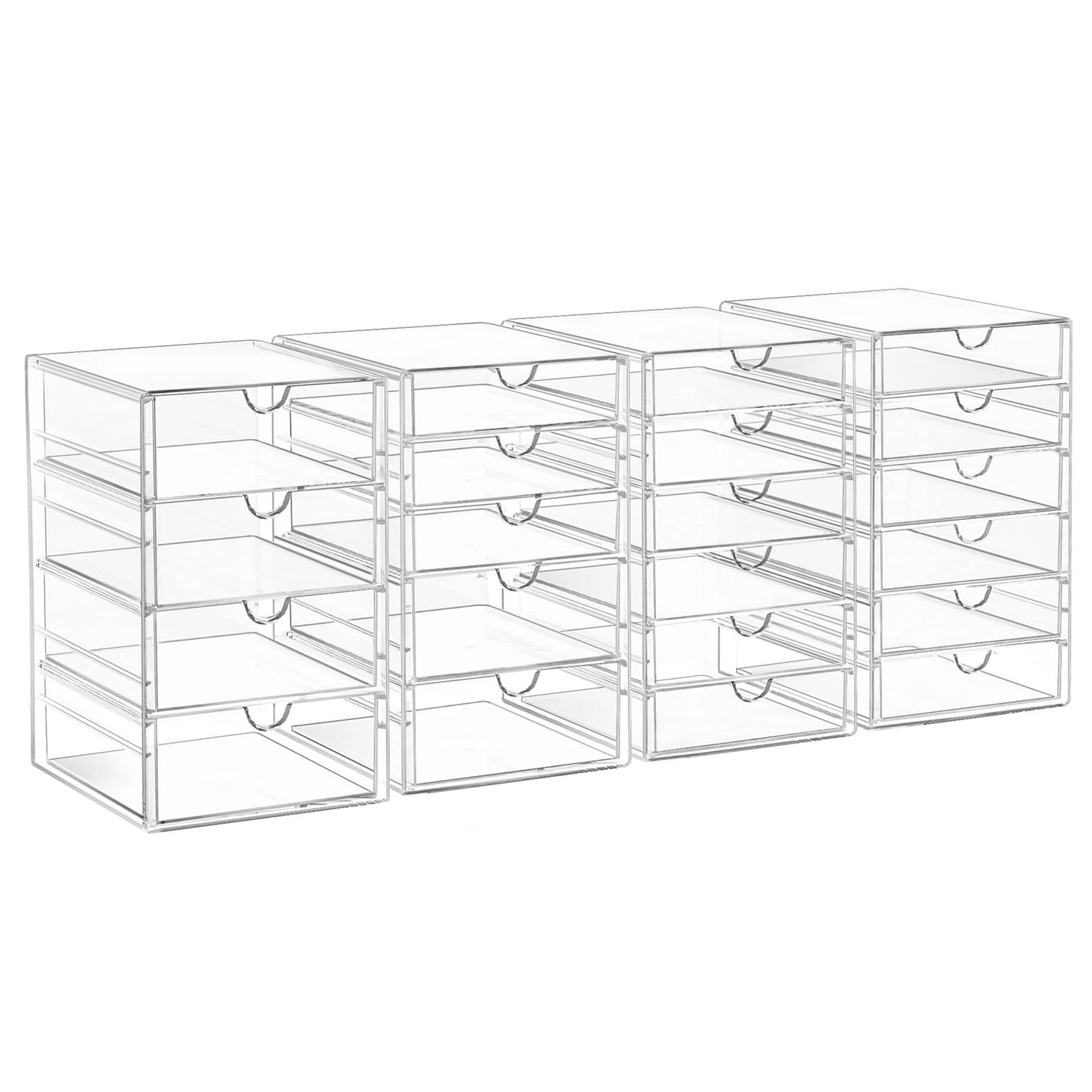 Acrylic Drawer Organizers - 21 Drawers 4 Set - Clear Storage Drawers for Office Supplies - Stackable Makeup Organizer - Dustproof Desk Organizers for Makeup, Jewelry, Pen, Stationary