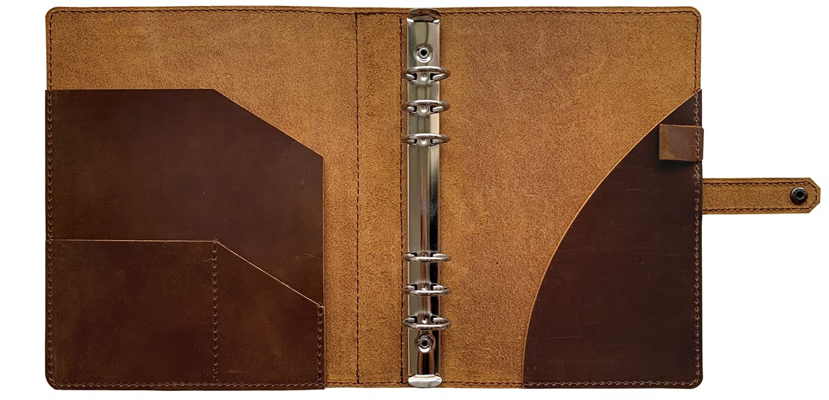 Fan&Ran Refillable Leather Journal Lined Paper, A5 Leather Binder Organizer for Men and Women, 100 Sheets, Brown