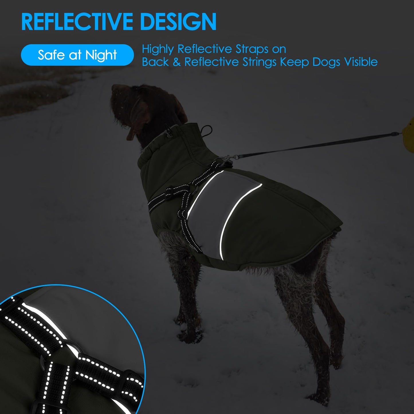KOESON Dog Coat, Warm Dog Winter Coat for Giant Breeds, Waterproof Dogs Jacket with Harness, Reflective Pet Fleece Lined Puffer Jacket, Turtleneck & Windproof Coats for Great Dane, Golden Retriever