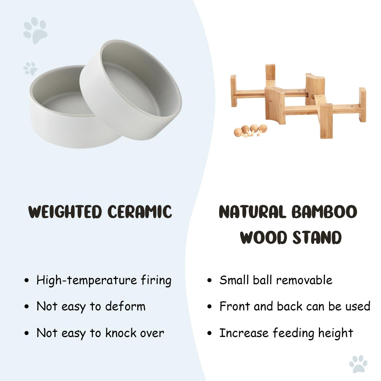 15° Slanted Ceramic Dog and Cat Bowl with Wooden Stand, Tilted Bulldog Food and Water Bowl No Slip Non-Spill for Cats Medium Dogs Big Face Pets 28.7 OZ (3.6 Cups)