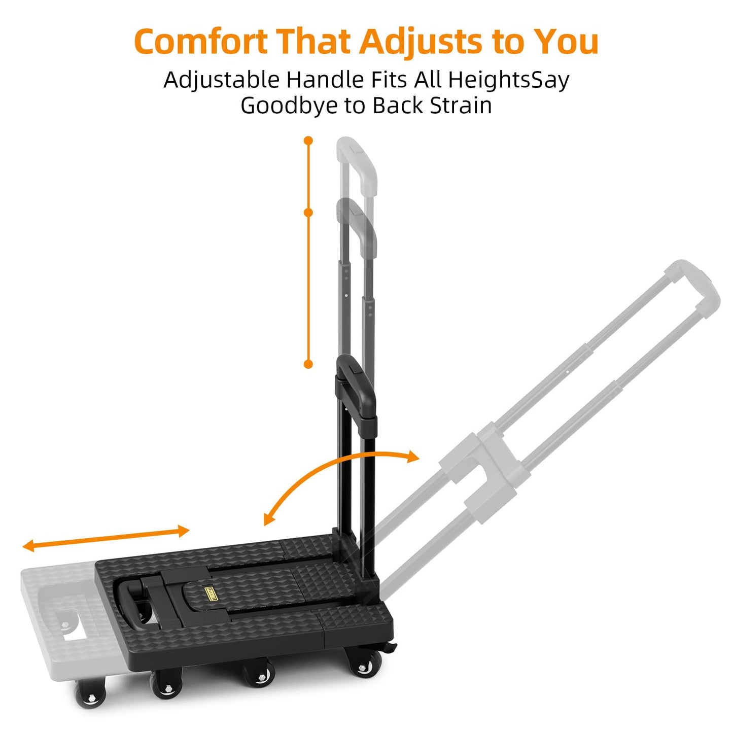 Folding Hand Trucks, Heavy Duty Dolly Cart with 6 Wheels & 2 Elastic Ropes, Foldable & Ideal for Luggage, Travel, Moving, Shopping, Office Use, Hold Up to 500 LB, Easy to Store, Black