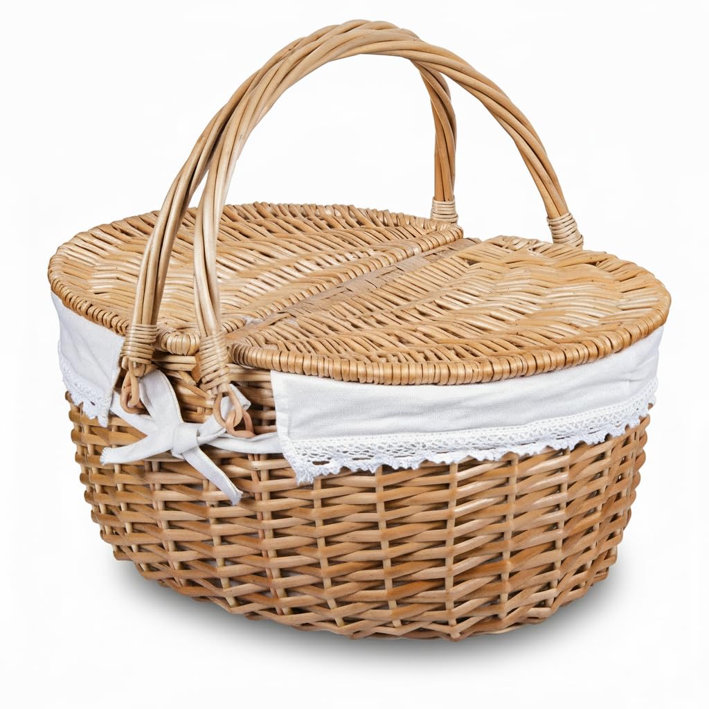 RURALITY Wicker Picnic Basket Hamper with Lid and Handle