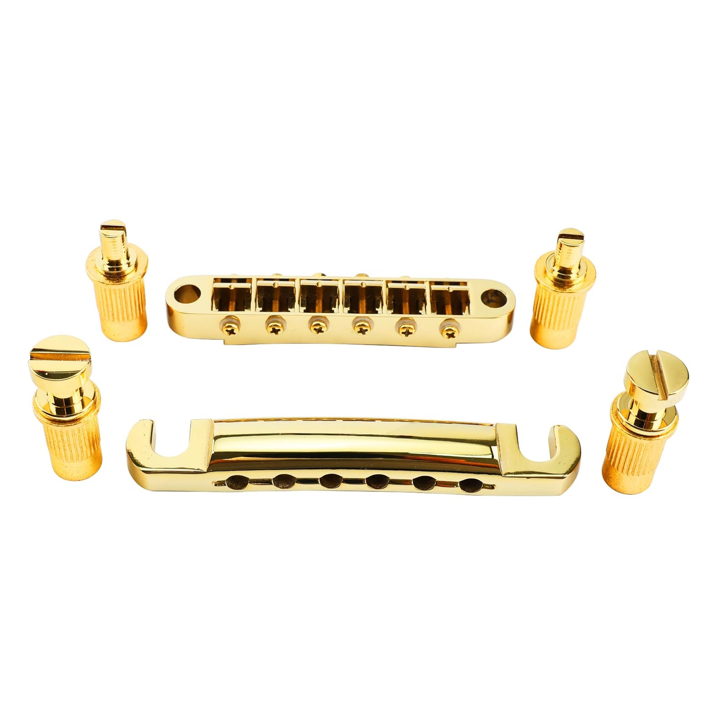 OVSAL Gold Tune-O-Matic Guitar Bridge and Stop Bar Tailpiece Combo M8 Metric Thread 6 String Fixed Bridge Compatible with Les Paul LP SG Style Electric Guitar Replacement Parts