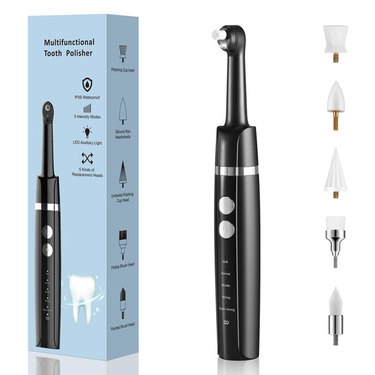Barlisam Tooth Polisher, Rechargeable Teeth Polisher for Teeth Cleaning, Polishing and Whitening, Electric Dental Polisher Kit with 5 Multifunctional Heads, 5 Speed Modes, and IPX6 Waterproof