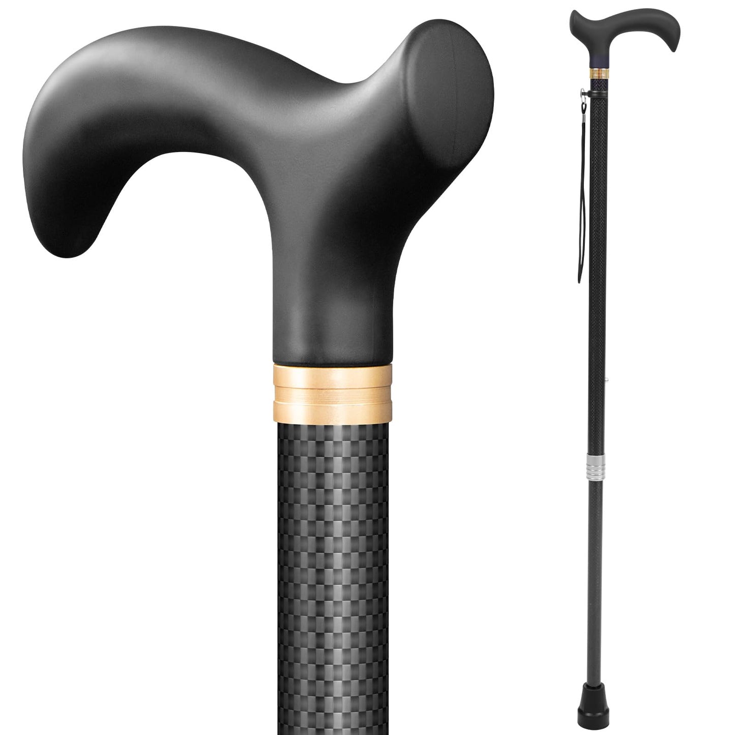Vive Adjustable Walking Cane, Carbon Fiber - Lightweight Stick for Men, Women - Mobility Aid, Adjust Height, Rubber Tip-Portable Hurry Support for Seniors, Elderly, Balance-Ultra Light, Soft Hand Grip