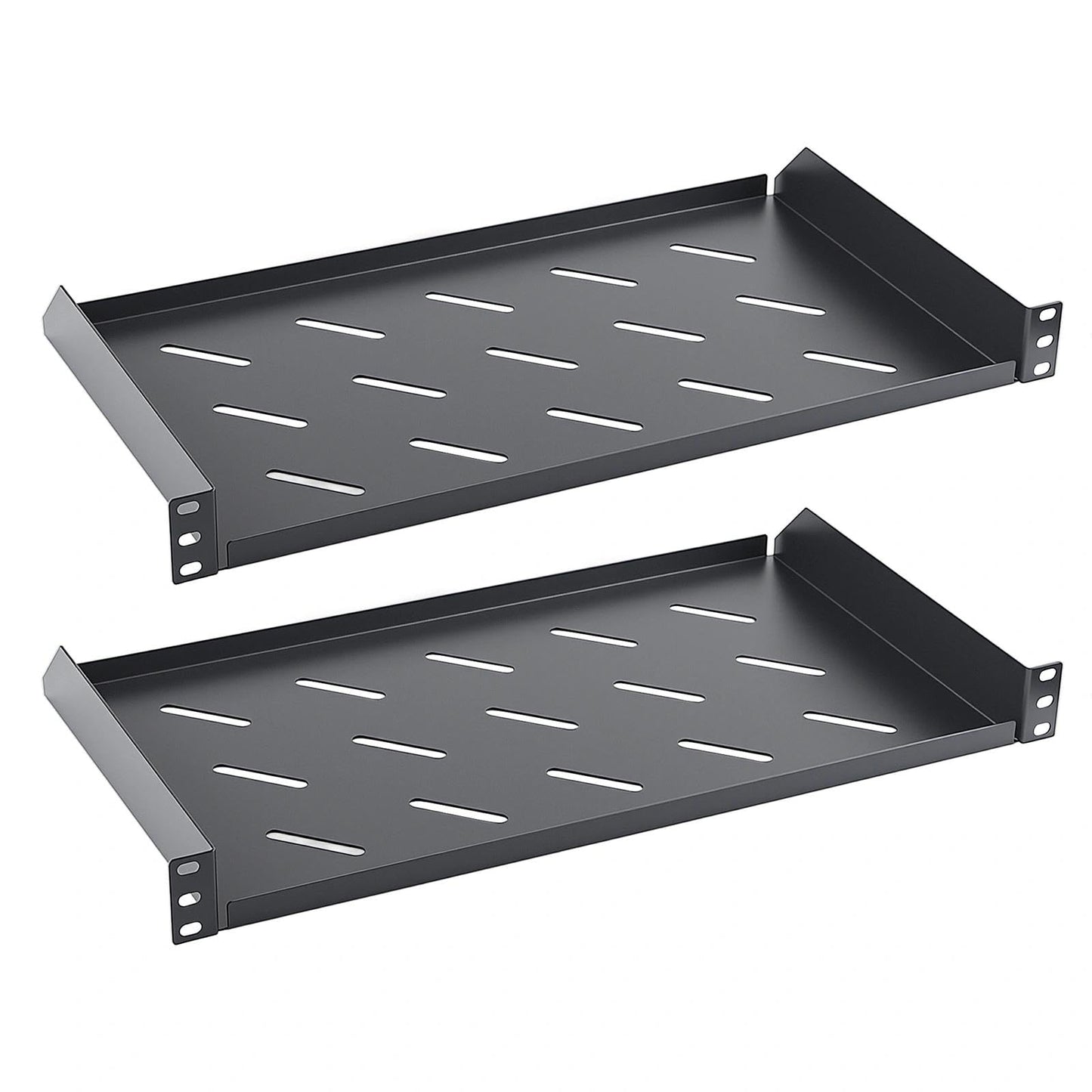 1U Server Rack Shelf, 10" Mounting Depth, Vented Rack Mount Shelf Cantilever Tray for 19" Equipment Racks and Cabinet, Weight Capacity 44lb, Black, 2PCS