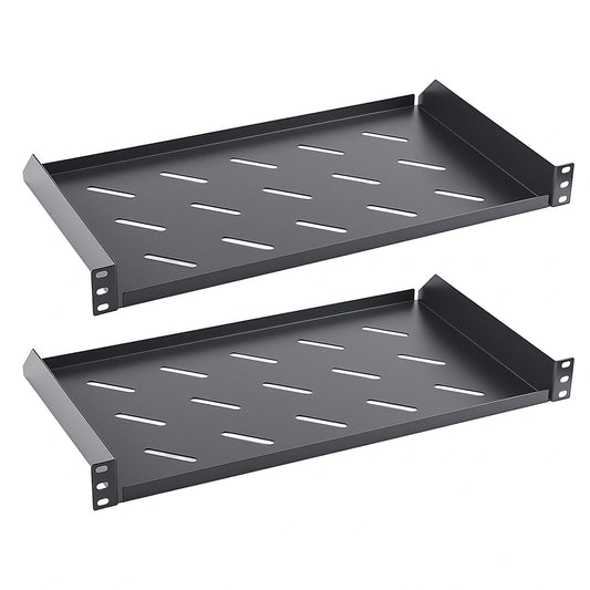 1U Server Rack Shelf, 10" Mounting Depth, Vented Rack Mount Shelf Cantilever Tray for 19" Equipment Racks and Cabinet, Weight Capacity 44lb, Black, 2PCS