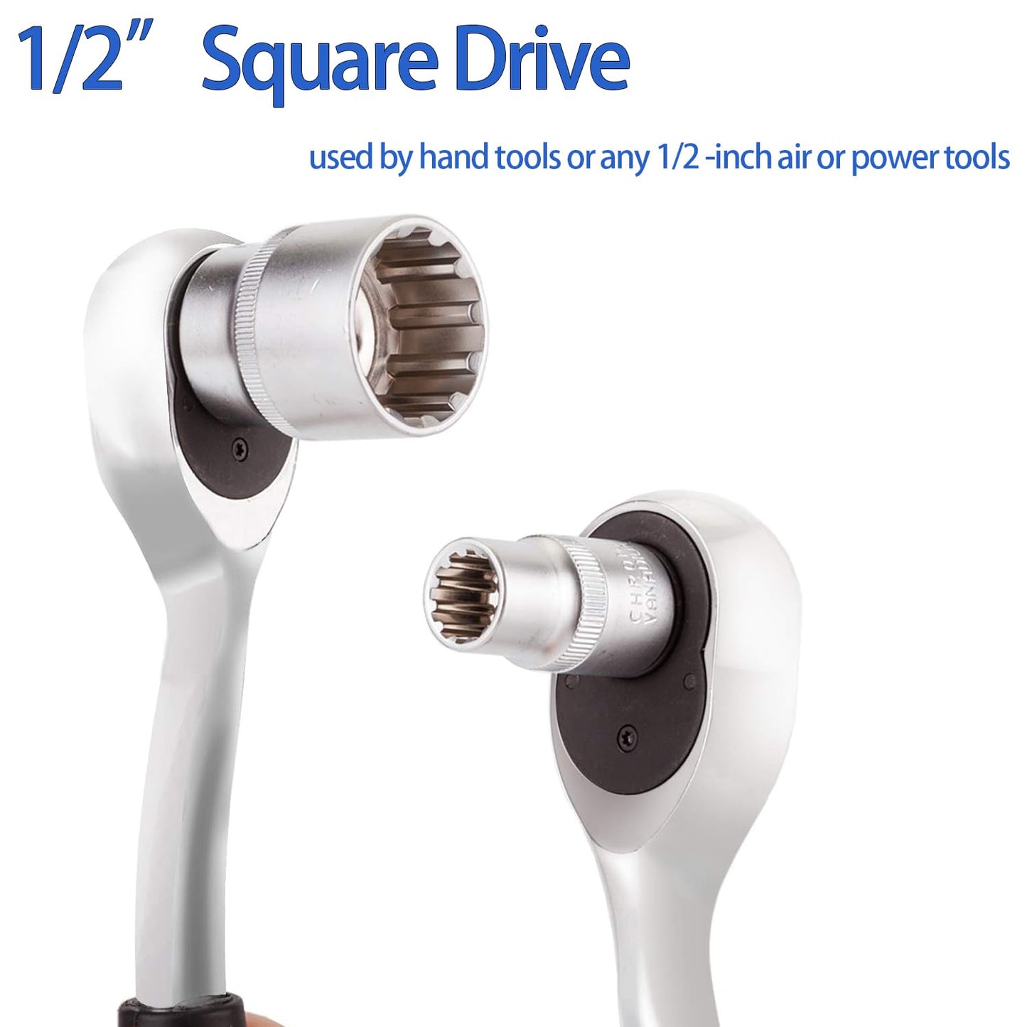 Spline Socket Set Metric, 1/2" Drive Universal Metric 8-32mm 12-Point Cr-V Socket Set (19pcs)