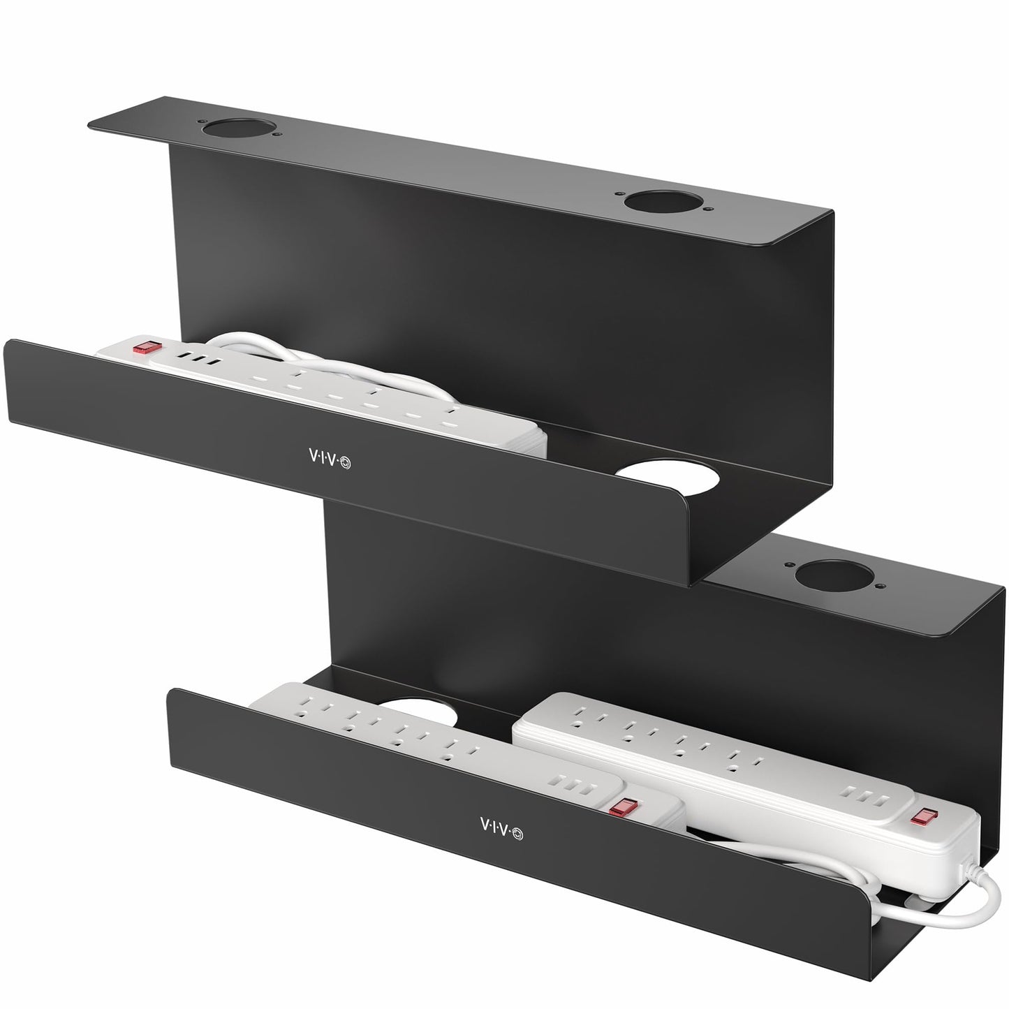 VIVO Under Desk 17 inch Extra Deep Cable Management Trays, Power Strip Holders, Cord Organizers, Wire Tamers for Office and Home, Black, 2 Pack, DESK-AC16-2C