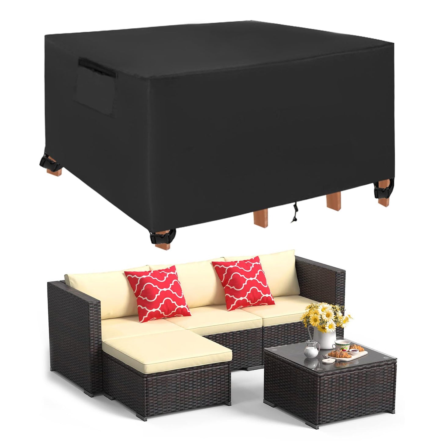 KALINCO Patio Furniture Covers, Heavy Duty 600D Outdoor Furniture Covers Waterproof, UV Resistant Outdoor Table and Chair Set Covers, Sectional Sofa Set Covers (96" L x 96" W x 28" H)