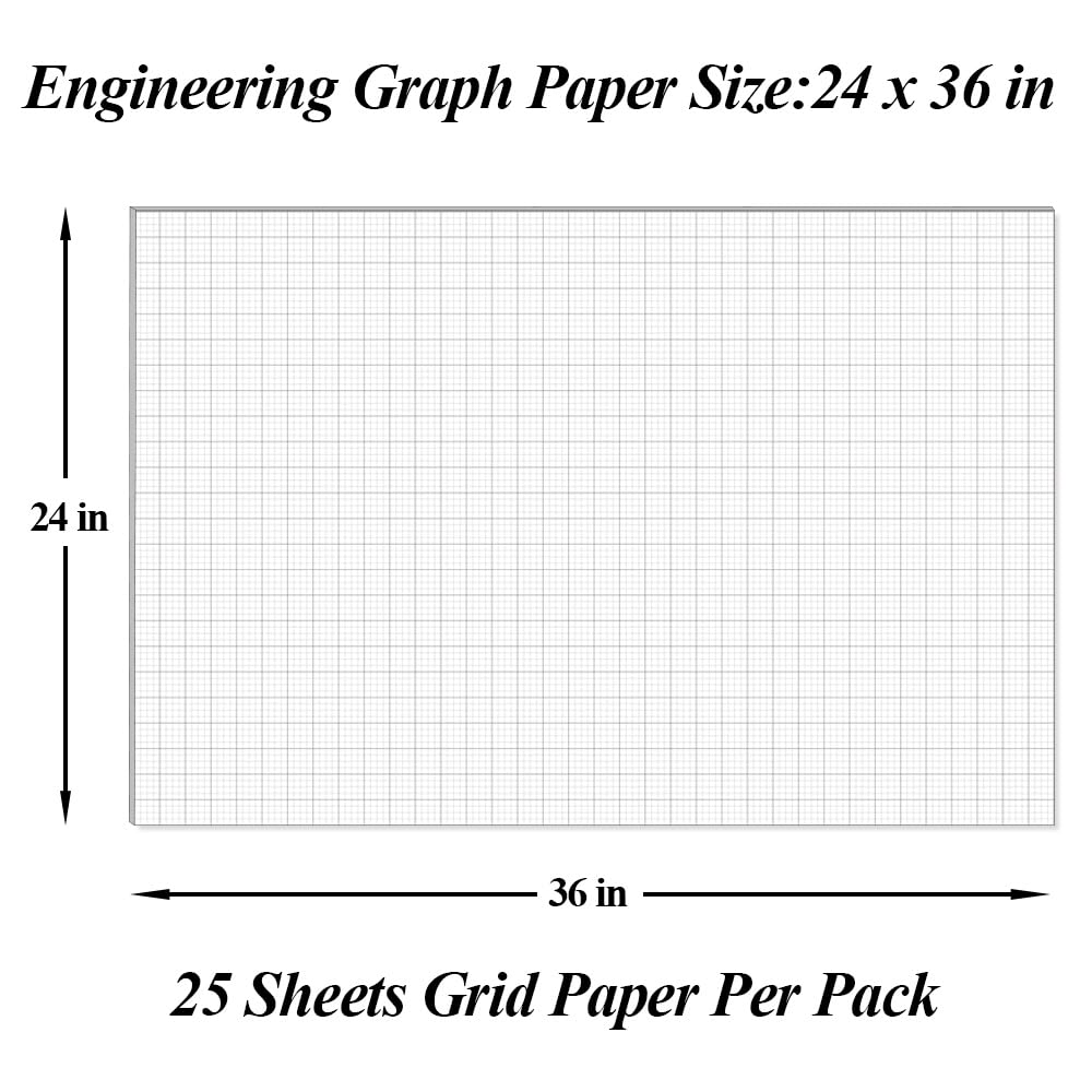 Graph Paper Pad - 24" x 36" Large Graph Paper, 25 Sheets/50 Pages, 4"x4" Ruled Grid Paper for Engineer Architect Designer Mathematician Draftsmen Sketch House Commercial Building Plan Drafting