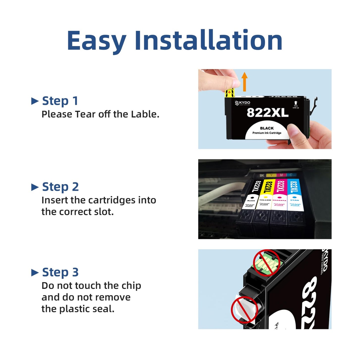 822XL WF-3820 Printer Ink Cartridges Compatible Replacement for Epson 822XL 822 T822 for Workforce Pro WF-4820 WF-4830 WF-3823 WF-4833 WF-4834 Printer (5-Pack)