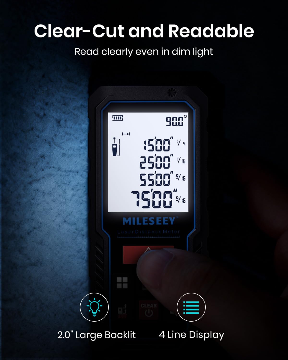 229Ft Laser Measure Device, Mileseey Digital Laser Tape Measure with Upgraded Electronic Angle Sensor, ±2mm Accuracy, Area Measurement,Volume and Pythagoras, Backlit LCD,Mute, Battery Included