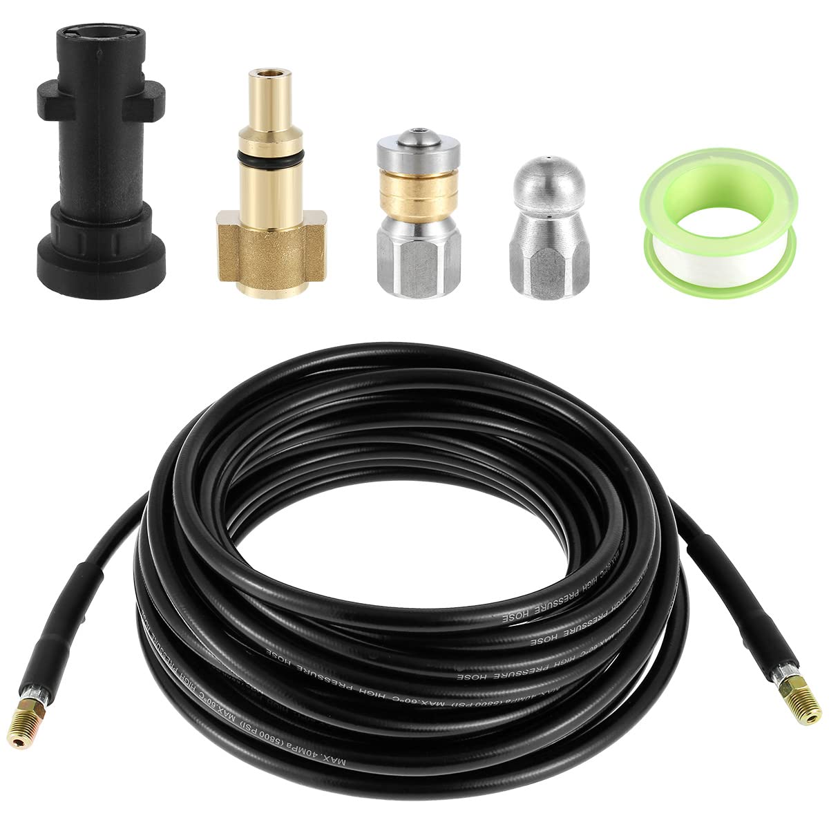 Abizarch 33FT Sewer Jetter Kit, High Pressure Washer Drain Cleaning Hose Kit,1/4 Inch Sewer Jetter Nozzle Kit, Pipes Gutters Cleaning Tool Compatible with K2 - K7 Series Pressure Washer