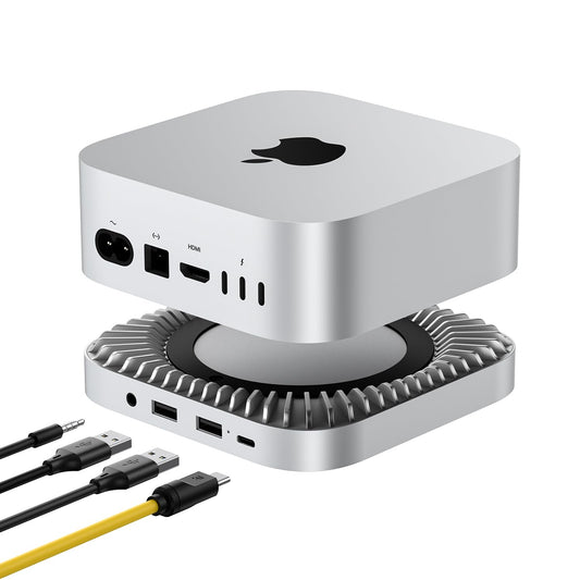 40Gbps Aluminum Hub & Stand for New M4/M4 Pro Mac mini (2024) with 40Gbps NVMe/M.2 SSD Enclosure, 2X USB-A, USB-C Host, 3.5mm Audio – Compatible with All New Mac mini M4/M4 Pro