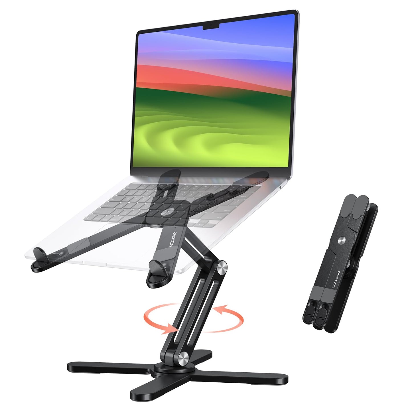 OMOTON Foldable 360 Rotating Laptop Stand for Desk, Adjustable Computer Stand Riser for Collaborative Work, Easy Storage Aluminum Holder Fit for All Laptops up to 16 inches (Black)
