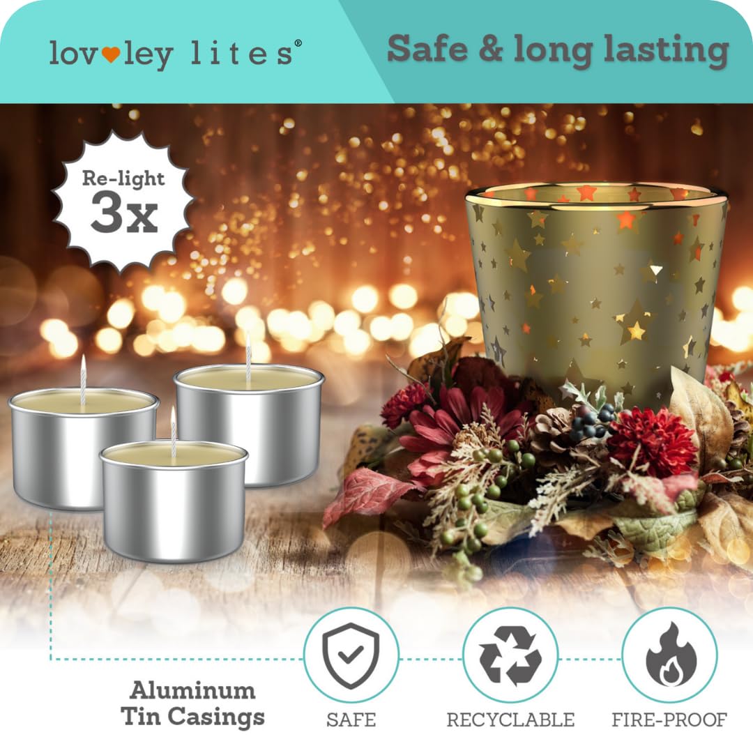 Lovley Lites Soy Tealight Candles Vanilla - 36 Premium Long Burning 1 Inch Tall Tea Lights Scented with Complimentay Glass Candle Holder