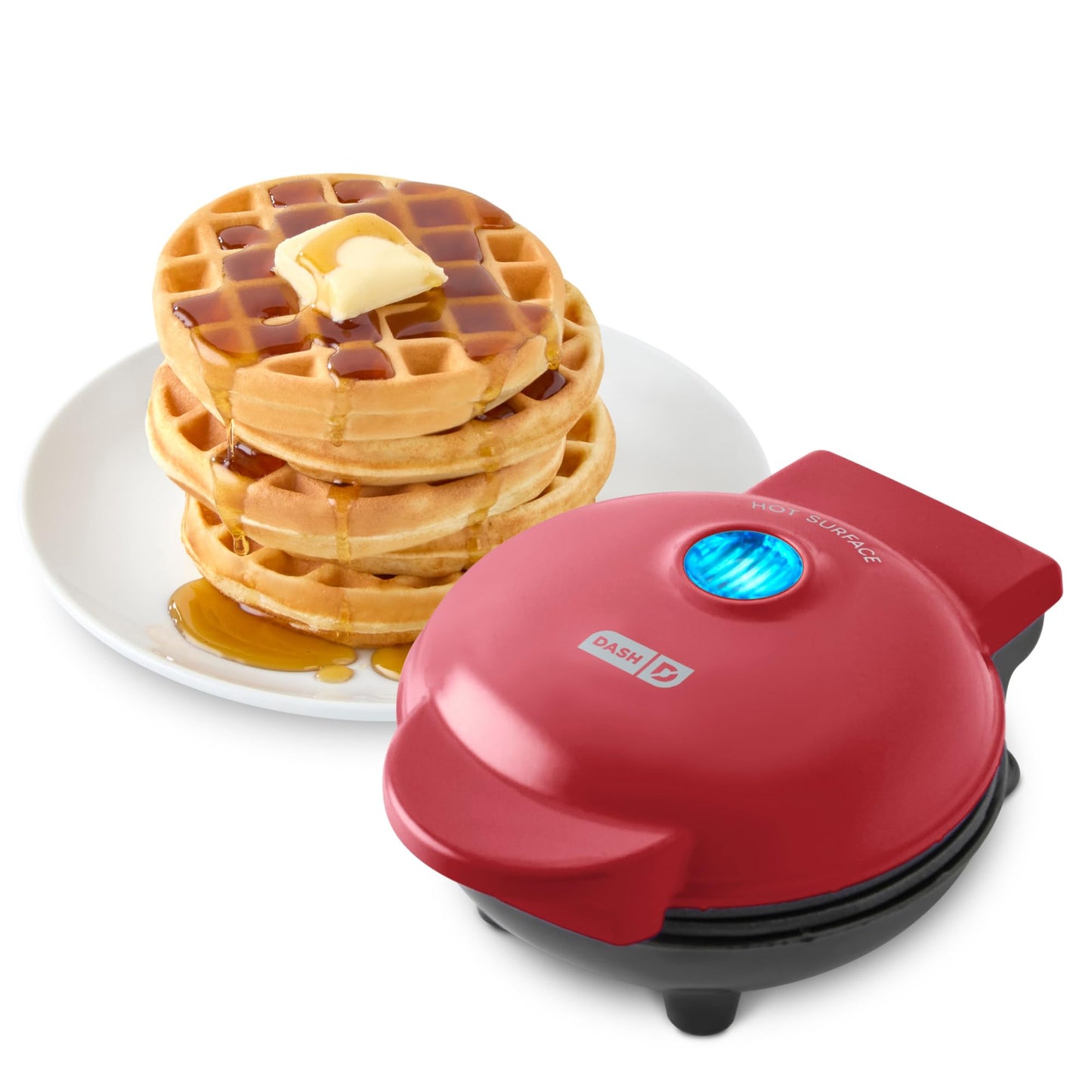 Dash Mini Waffle Maker - 4” Waffle Mold, Nonstick Waffle Iron with Quick Heat-Up, Nonstick Surface - Perfect Mini Waffle Maker for Kids and Families, Just Add Batter (Red)