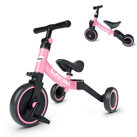 besrey 5 in 1 Toddler Bike for 1 Years to 4 Years Old Kids, Toddler Tricycle Kids Trikes Tricycle, Toys for Boy & Girl, Balance Training, Removable Pedals - Pink