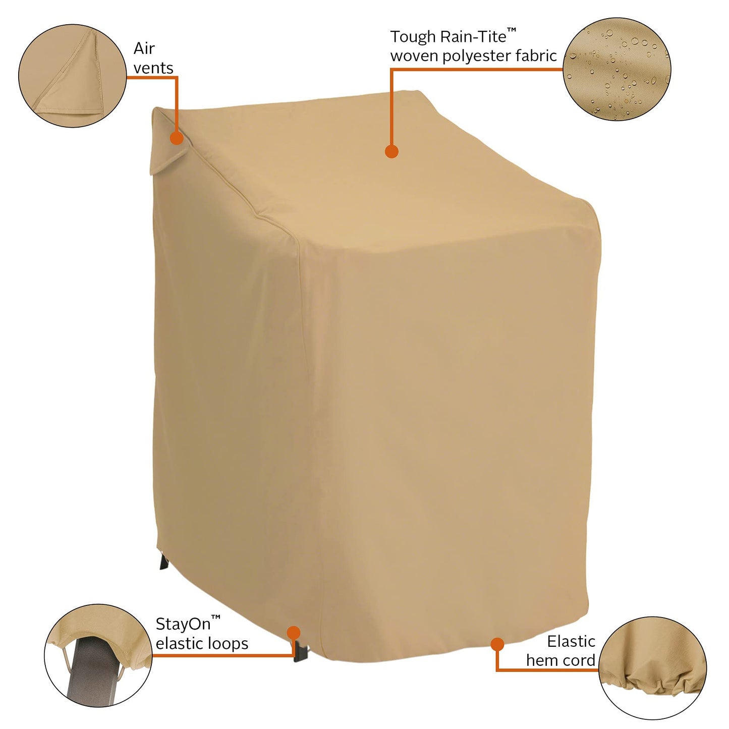 Classic Accessories Terrazzo Stackable Patio Chair Cover-All Weather Protection Outdoor Furniture Cover (58972-EC)