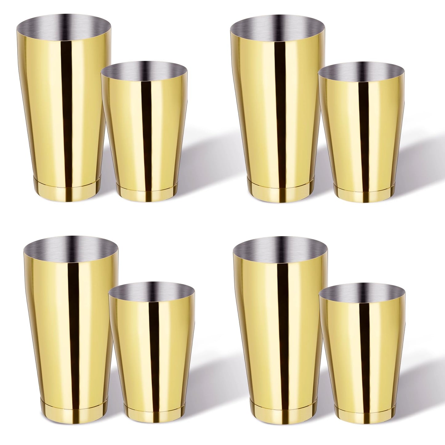 Mwellewm 8 Pcs Cocktail Shaker Boston Shaker Set Professional Bartender Kit Bar Shaker Stainless Steel Drink Bartending Martini Tin with 18oz & 28oz Mixed Alcohol Tool for Beginner(Gold)