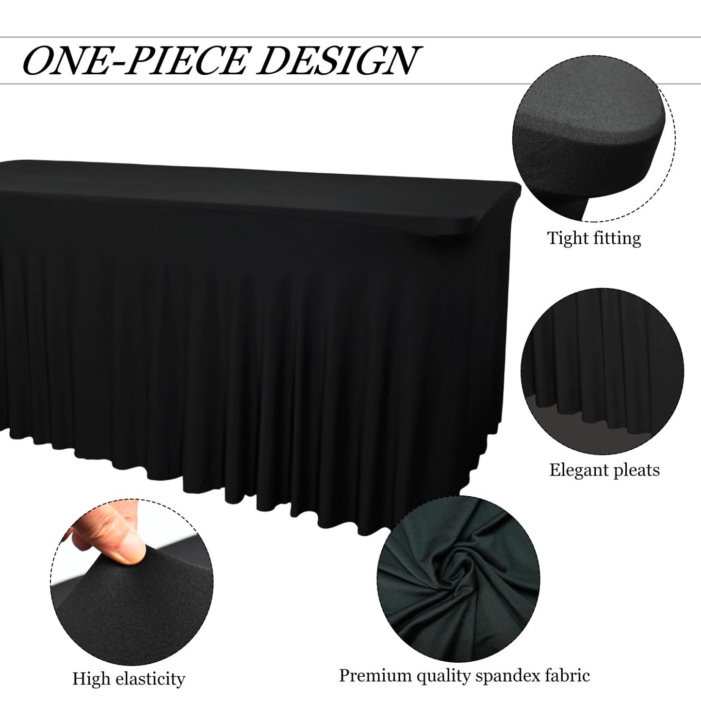 2 Pack 72''Lx30''Wx30''H Black Table Skirt for 6 Foot Rectangle Tables|Stretch Spandex Fitted Table Clothes|with Skirt Washable Wrinkle Resistant Table Skirt|for Party, Banquet, Birthday