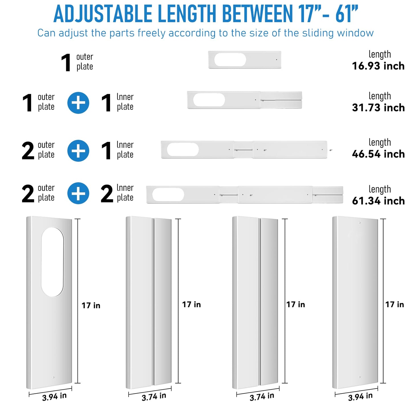 Portable Air Conditioner Window Kit with 5.9" Exhaust Hose, Portable AC Window Vent Kit for Sliding Window Seal with PVC Plate, Universal Coupler Fits 5.9 & 5.1 Inch Diameter Exhaust Hose