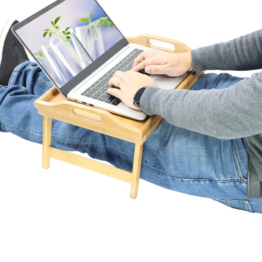 KKTONER Bamboo Bed Tray Table with Folding Legs Foldable Serving Portable Laptop Tray Snack Tray Breakfast Tray Bed Table Drawing Table