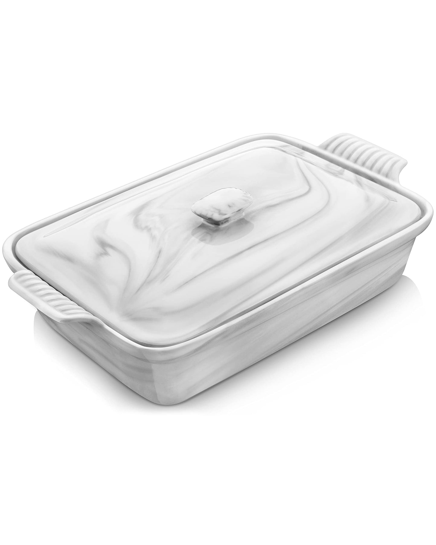 MALACASA Casserole Dish With Lid, 3.4 Quart Baking Dish With Lid, Deep Lasagna Pan Ceramic Bakeware Covered Casserole Dish Set, Microwave, Oven, Dishwasher Safe, 12 x 8.9 x 3 inch, Series BAKE-GREY