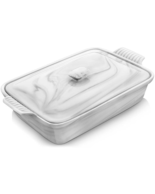 MALACASA Casserole Dish With Lid, 3.4 Quart Baking Dish With Lid, Deep Lasagna Pan Ceramic Bakeware Covered Casserole Dish Set, Microwave, Oven, Dishwasher Safe, 12 x 8.9 x 3 inch, Series BAKE-GREY