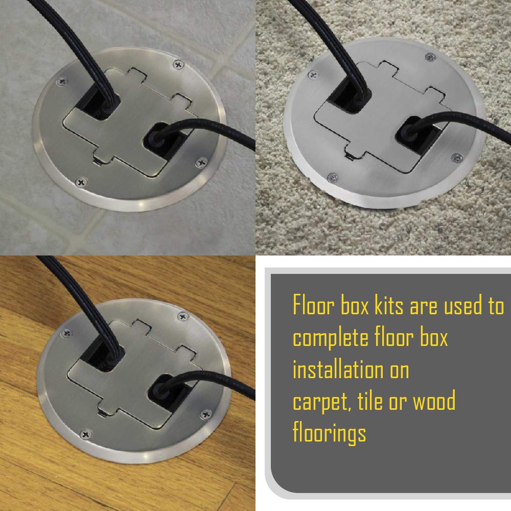 Hubbell-Raco 6239 Floor Kit with Recessed Duplex 15A TR Device and Adjustable Steel Box, 1-Gang, Nickel
