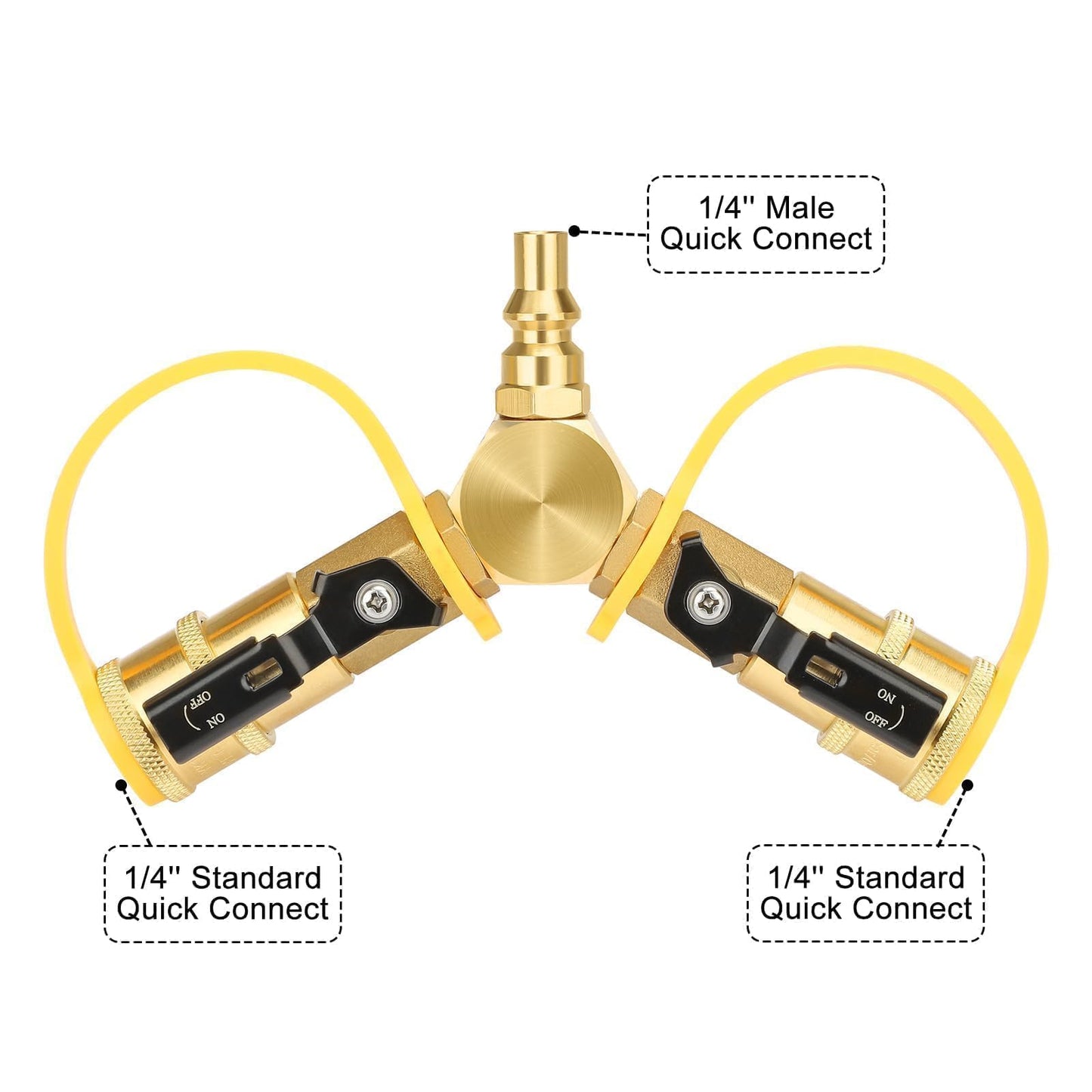 EEEKit 1/4" RV Propane Quick Connect Splitter, Solid Brass Natural Gas Y Splitter Adapter, Propane Tank Splitter, 1/4" Propane Fittings Quick Connect Disconnect Kit for BBQ Camping