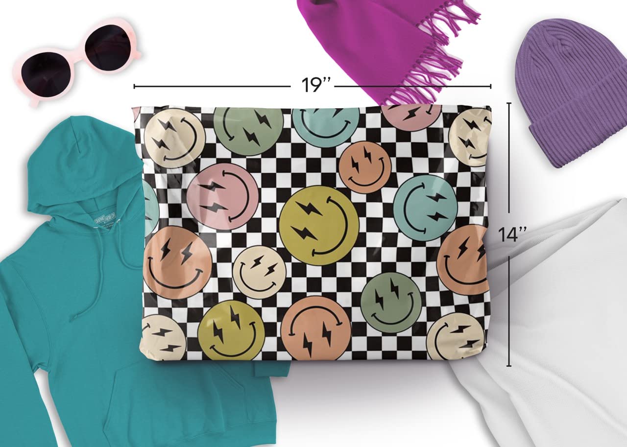14x19 Poly Mailers – Smiles Checkerboard – Waterproof, Tear-Resistant Shipping Bags with Adhesive Seal – 100 Pack – Package Mint