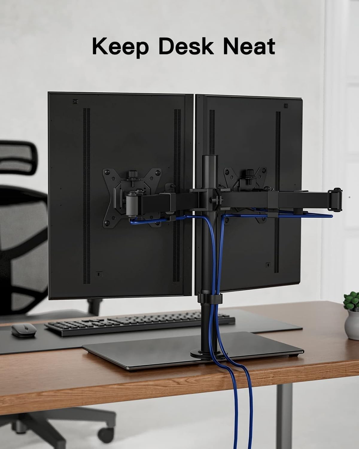 ErGear Dual Monitor Stand for 13”- 32” Screen, Freestanding Dual Arm Desk Mount with Sturdy Base, Gaming Double Monitor Stand Hold17.6lbs/Arm