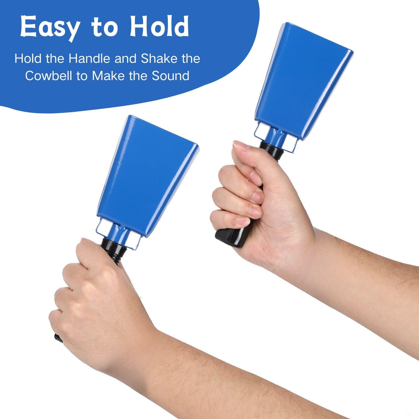 Cow Bell Noise Makers with Handle: Large Cowbells for Sporting Events Hand Percussion Instrument - 8 Inch 2 Pack Loud Cheering Bell for Football Games Graduation Party Farm (Blue)