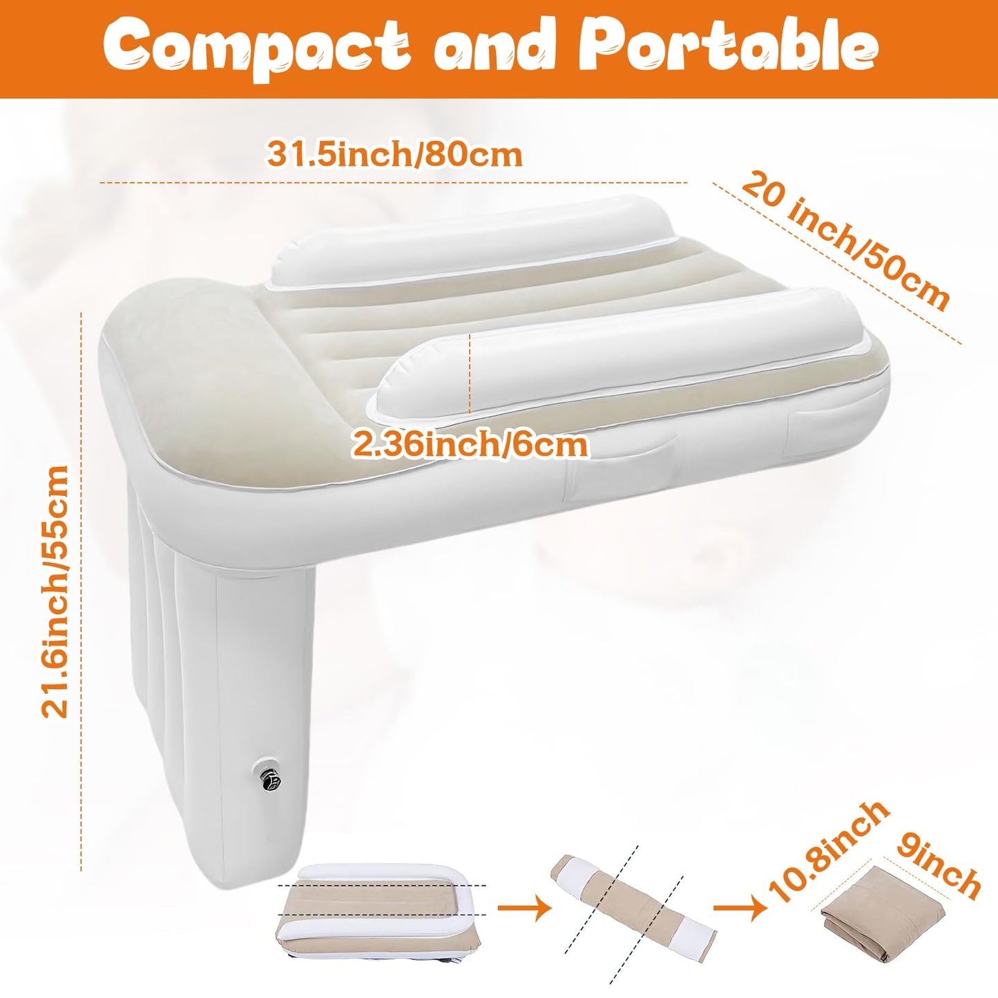 Inflatable Airplane Bed for Toddler, Portable Toddlers Airplane Blow Up Bed for Travel, Baby Airplane Mattress with Hand Pump, Toddler Travel Bed Fits Most Seats for Plane Car, Mom Travel Essentials