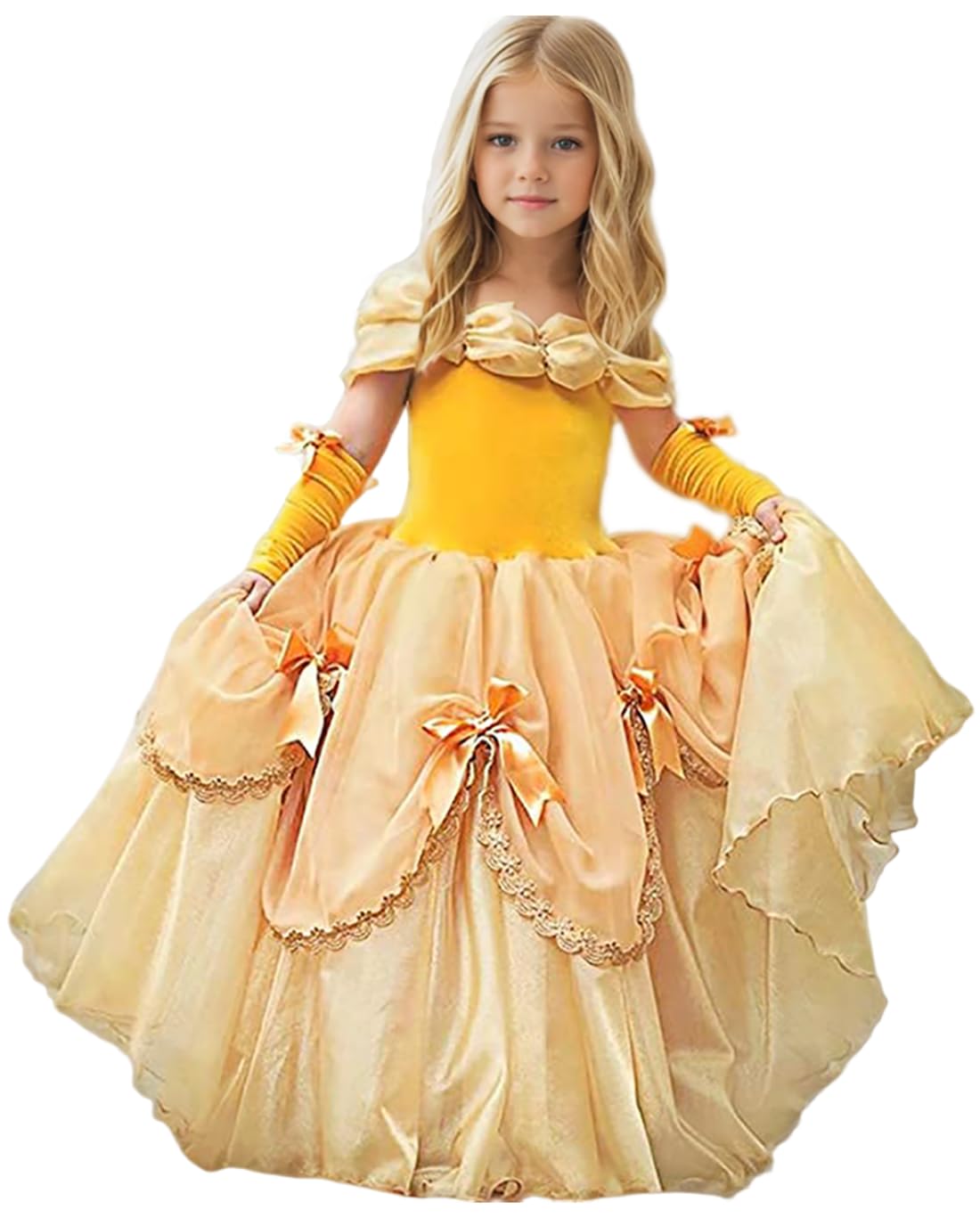CQDY Princess Belle Costume for Girls Yellow Dress Toddler Party Halloween Role Play Ball Gown