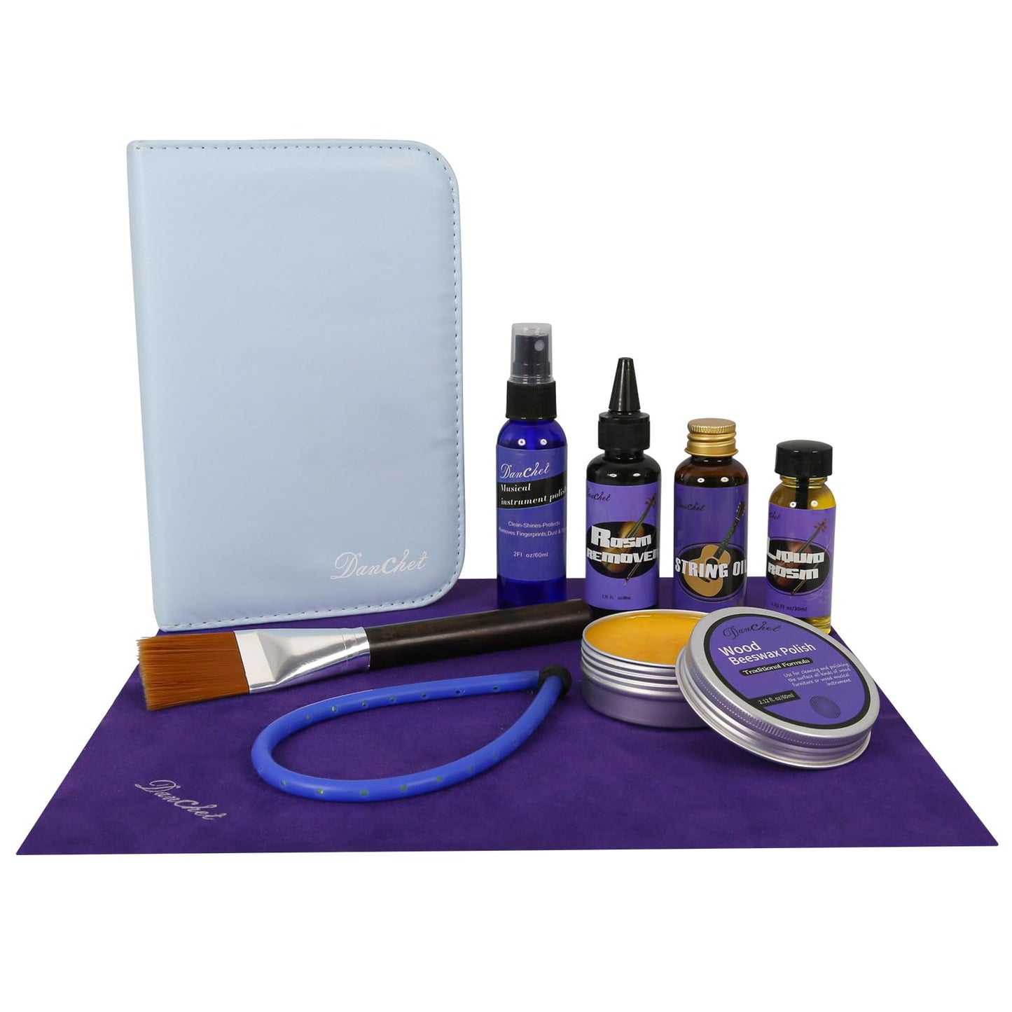 Danchet Violin Cleaner Care Cleaning Kit,Maintenance Kit,Beeswax,Liquid Rosin,Rosin Remover,String Oil,Polish,Violin Humidifier,Violin String Brush,Cleaning Clot.