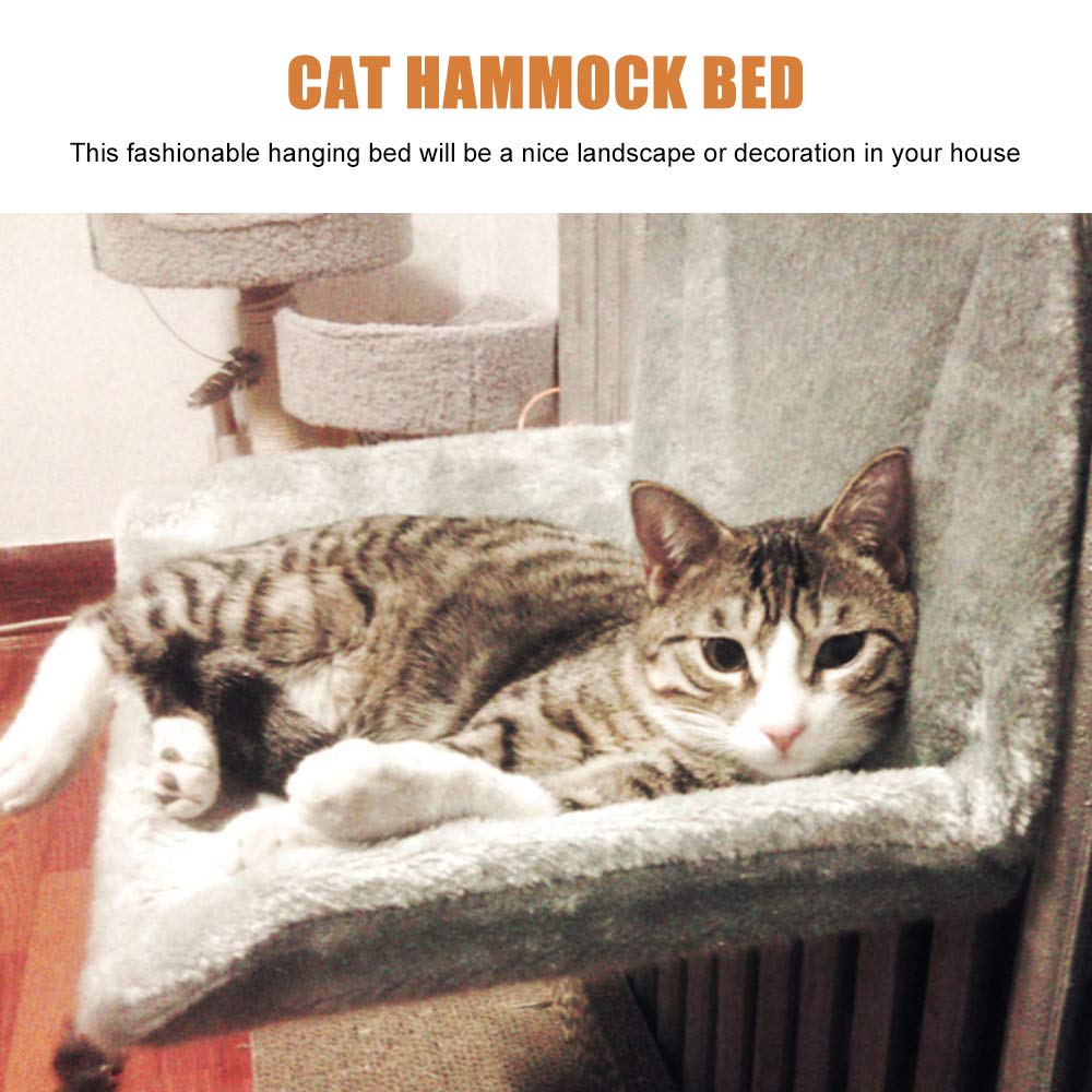 Calitch Cat Hammock Bed, Pet Radiator Bed Strong Hanging Cat Hammock Plush Holds Up 5KG, Strong and Durable Metal Frame Shelf Folds Easily, for Pet Kitten Puppy Small Dogs (Grey)