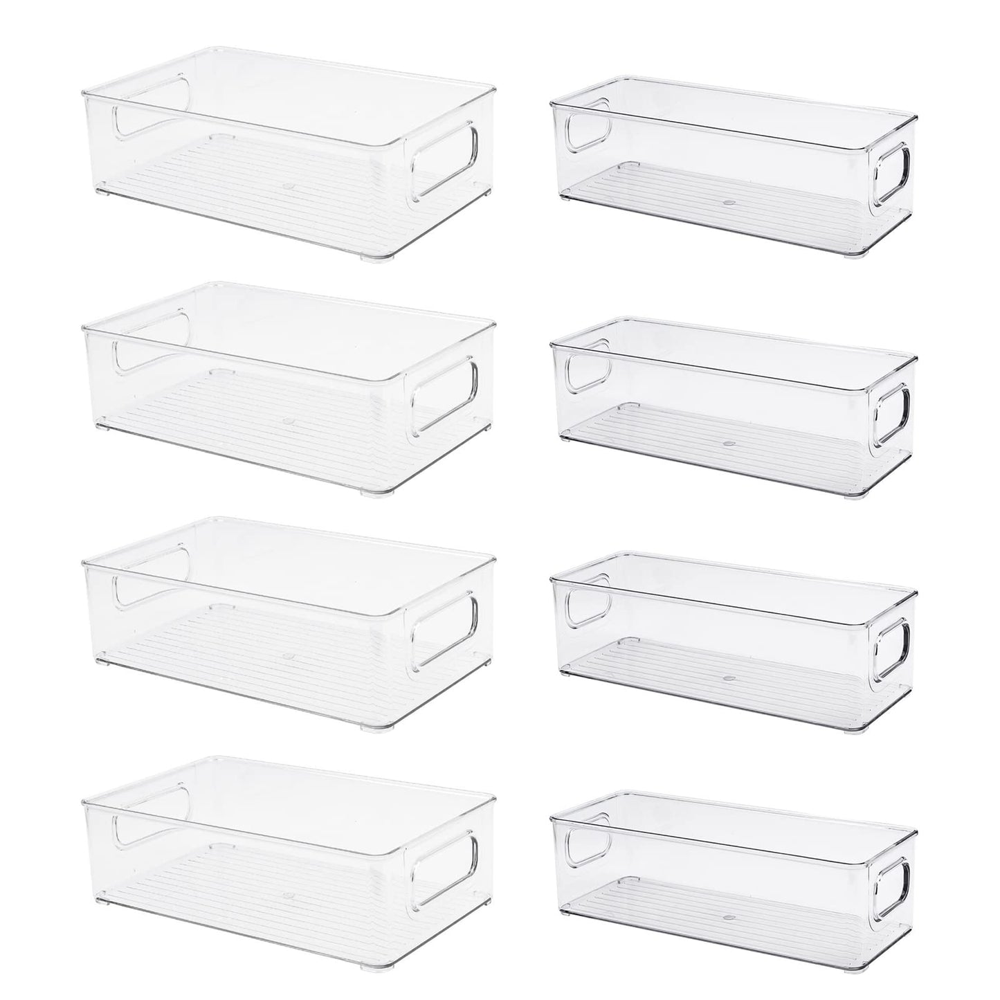 8 Pcs Plastic Storage Bins for Freezer, Pantry, Countertop, Cabinet Organization, Stackable Food Storage Organizer with Handles, BPA Free, 10 x 6 x 3 Inch, 10 x 4 x 3 Inch